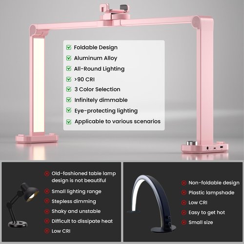 TiInsta Nail Light for Desk,34 Inch 48W Half Moon Light-Adjustable 3000K-6000K Color Temp, 0-100% Brightness,Nails lamp with Phone Stand,for Nails Art,Tattoo,Eyebrow,Beauty,Reading,Salon