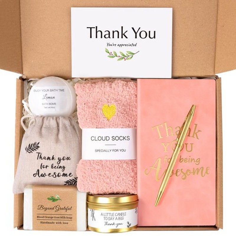 Thank You Gifts for Women, Appreciation Gift Box for Coworkers, Teachers, Nurses, Employee Appreciation Gifts w/ Notebook, Candle, Relaxation Spa Thank You Gift, Pink