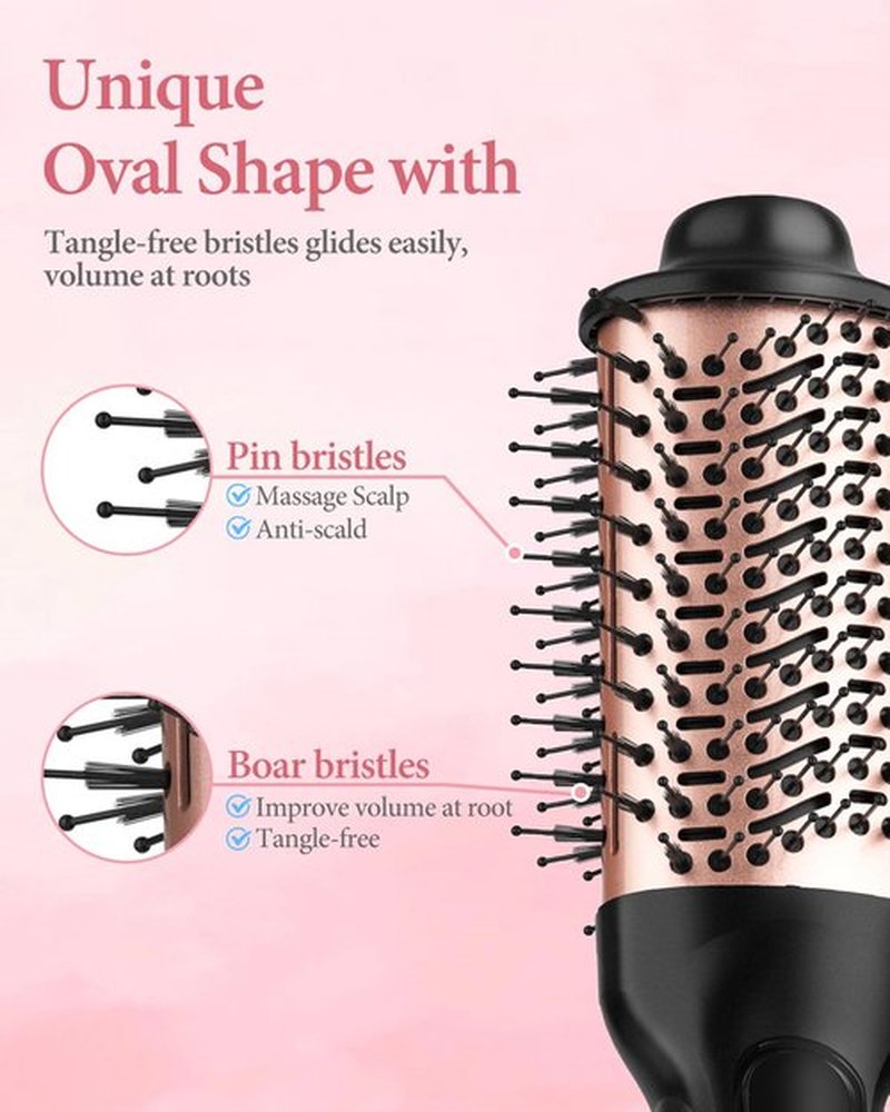 Dual Voltage Hair Dryer Brush with European Plug,Travel Blow Dryer Brush for Blowout Look, One-Step Hot Air Brush Volumizer,Smoothing,125V/220V