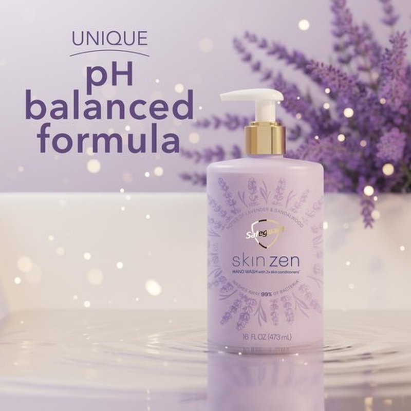 Safeguard Liquid Hand Soap, Skin Zen, Washes Away 99% Bacteria, Made with Natural Moisturizers & 2X Skin Conditioners, Safeguarding Families, PH Balanced Formula, Lavender & Sandalwood Scent, 16 oz