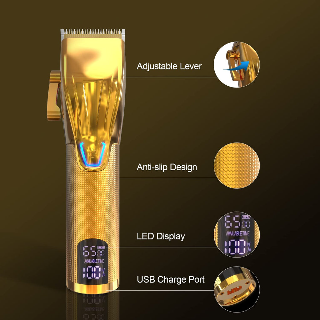 Dumite Cordless Hair Clippers for Men,Professional Hair Clippers Trimmer Kit,Barber Fading Clipper and Zero Gap T-Blade Trimmer Set with LED Display for Mens Gifts(Gold)