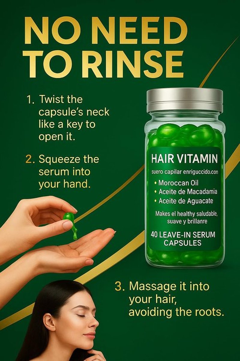 Nova Glowdrop Hair Treatment Serum, for Hair Growth, Hair Serum Oil Capsule for Women & Men, 40 Leave-in Capsules with Vitamins A C E B5, Hair Treatment Oil with Moroccan, Macadamia and Avocado Oil