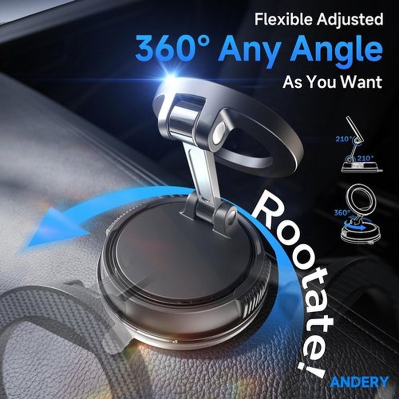 ANDERY Car Phone Holder - MagSafe Compatible | 78+LBS Suction & 2400gf Magnetic Grip | 360° Adjustable for iPhone 17 Pro Max & More