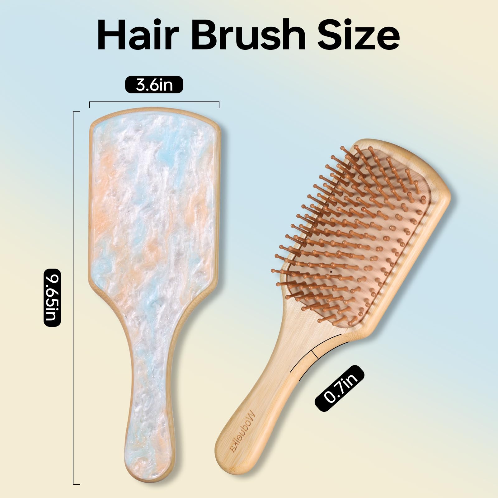 Bamboo Hair Brush for Women – Paddle Detangling Hairbrush with Natural Bamboo Bristles, Paddle Hairbrush for Scalp Massage, All Hair Types, Brush Cleaner Included, Yellow & Blue