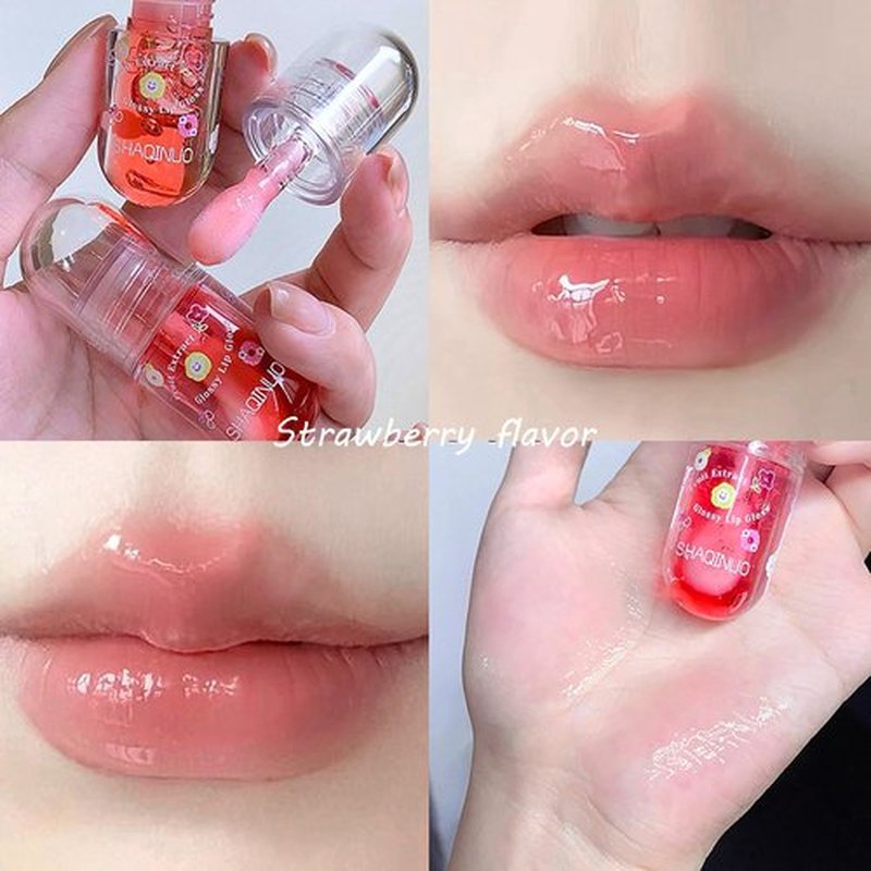 DENESTUP 4 Pcs Lip Gloss Oil Set, Fruit Flavored Lip Gloss Set Cute Lip Jelly Hydrating Lip Make-Up for Women, Party Gift, Non-toxic