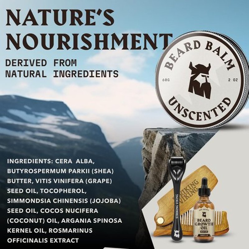 Striking Viking Beard Balm - Unscented 2 Ounces | Fragrance-Free Care & Styling with Argan & Jojoba Oils