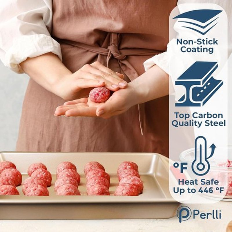 Perlli Baking Kit - Nonstick Gold Steel Oven Set with Silicone Handles | 6-Piece Bakeware Collection