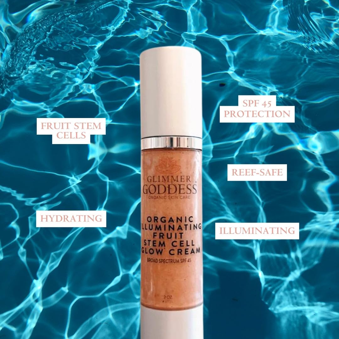 Glimmer Goddess Organic Illuminating Fruit Stem Cell Glow CC Cream SPF 45 - Skin Moisturizer with Anti-Aging, Nourishing Pearls, Vegan, Reef-Safe, Dry Skin, ROSE GOLD GLOW 2 oz