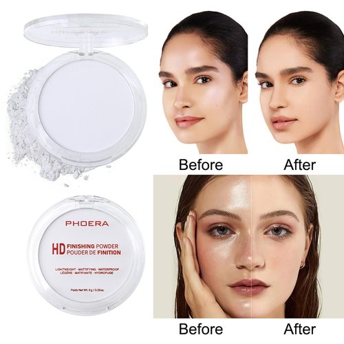 PHOERA Foundation Pressed Face Powder - Soft Focus Setting Powder for Shine-Free Skin | 0.28 Oz (002 Banana)
