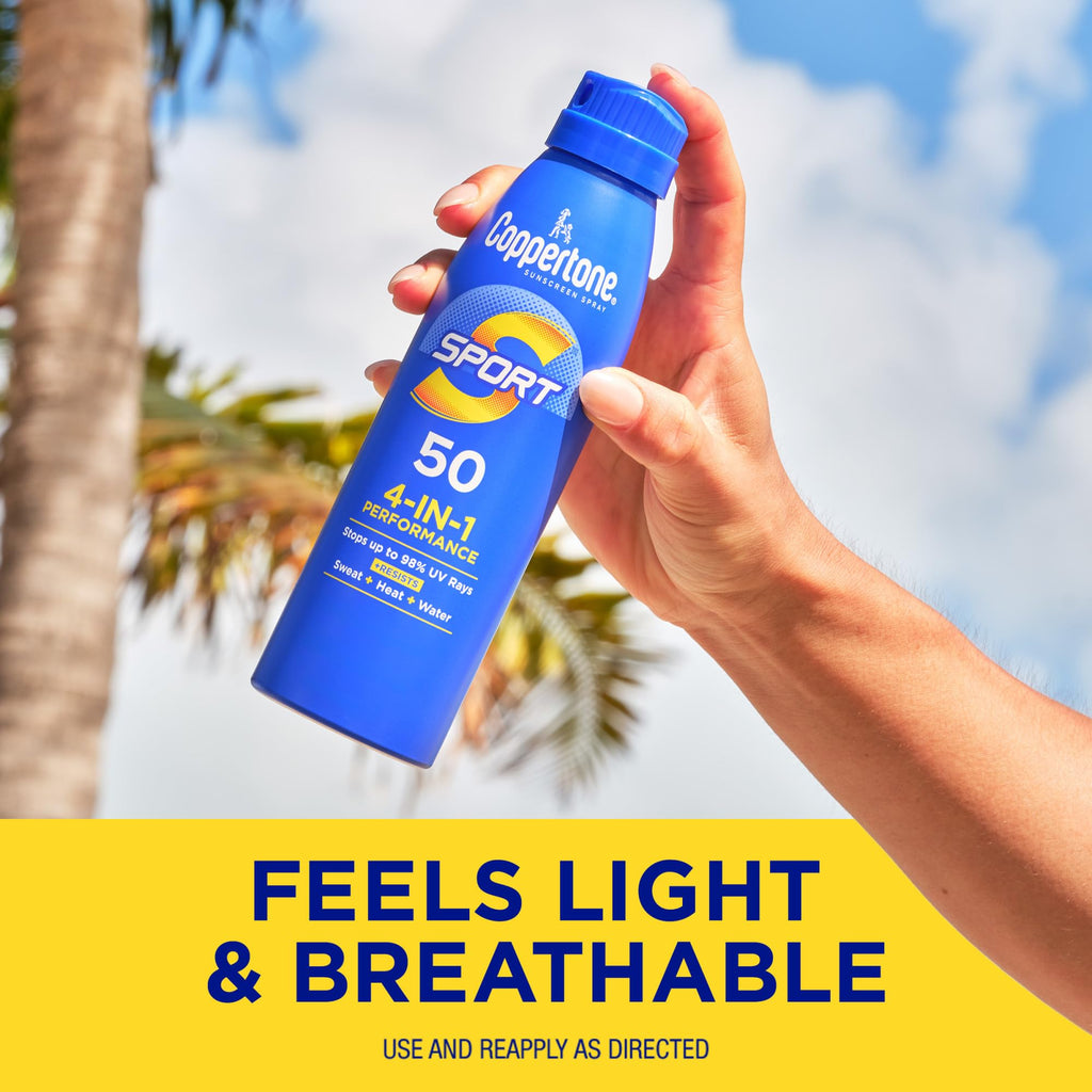 Coppertone Sport Sunscreen Spray, Broad Spectrum SPF 50 Water Resistant Spray Sunscreen, 5.5 Oz