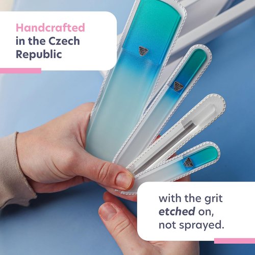 Bona Fide Beauty Handmade Czech Glass Manicure & Pedicure Gift Set - 4PC in Blue with Foot File & Cuticle Pusher