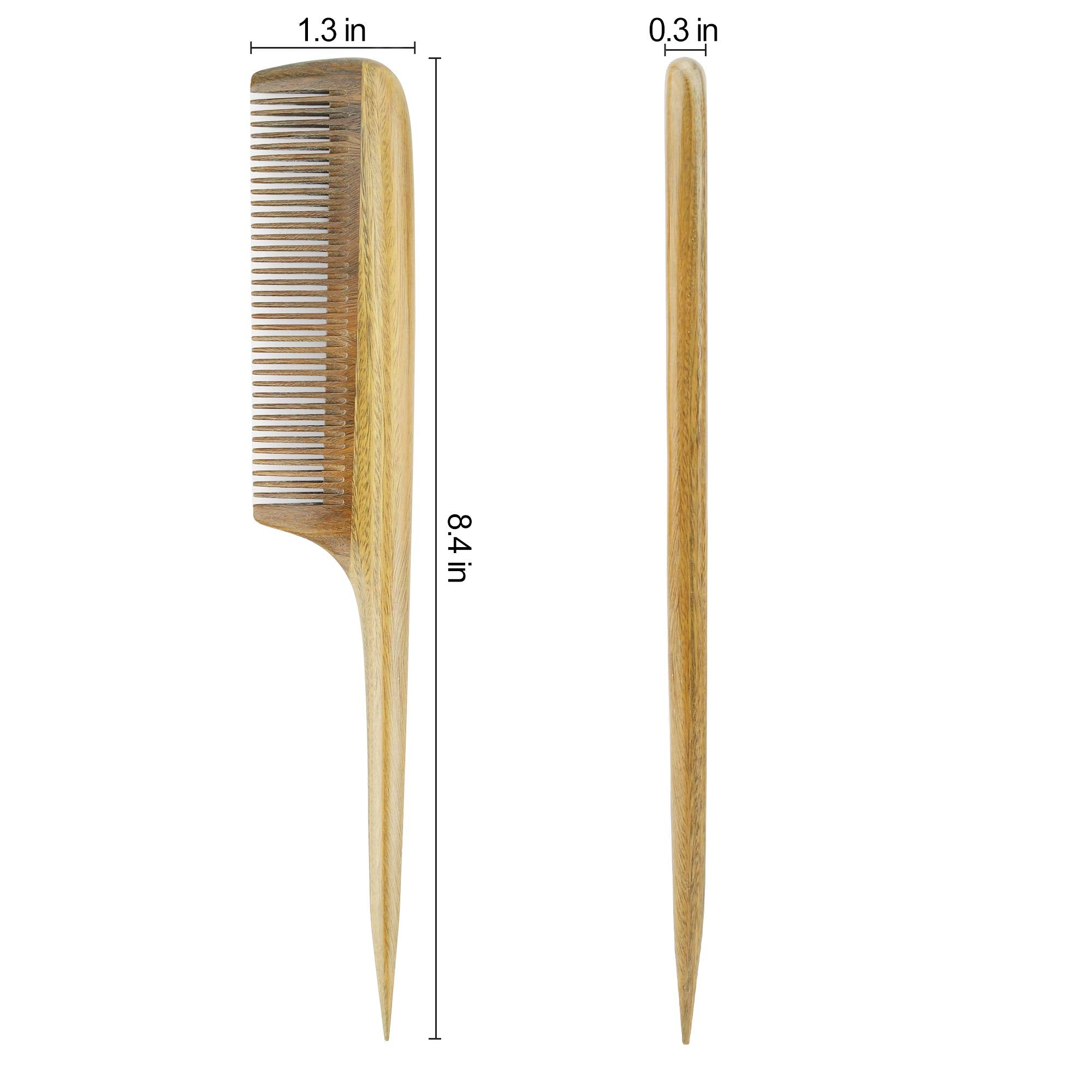 Onedor Handmade 100% Natural Green Sandalwood Hair Combs - Anti-Static Sandalwood Scent Natural Hair Detangler Wooden Comb (Fine Tooth Tail Comb)