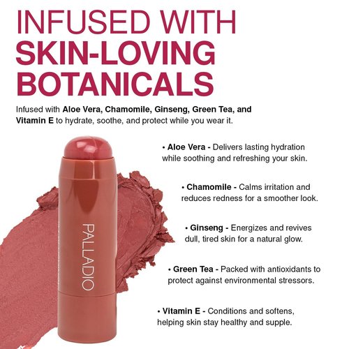 Palladio I'm Blushing 2-in-1 Cheek and Lip Tint - Buildable Cream Blush & Hydrating Multi Stick | Darling Shade