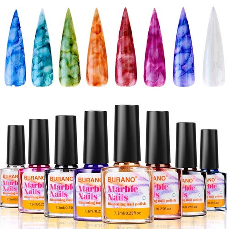 BURANO Marble Nail Gel Polish, Blooming Gel Nail Polish Glitter Effect Nail Marble Effect for Nails Art Set 8 Colors Fall Winter (Marble, 7.3ml)
