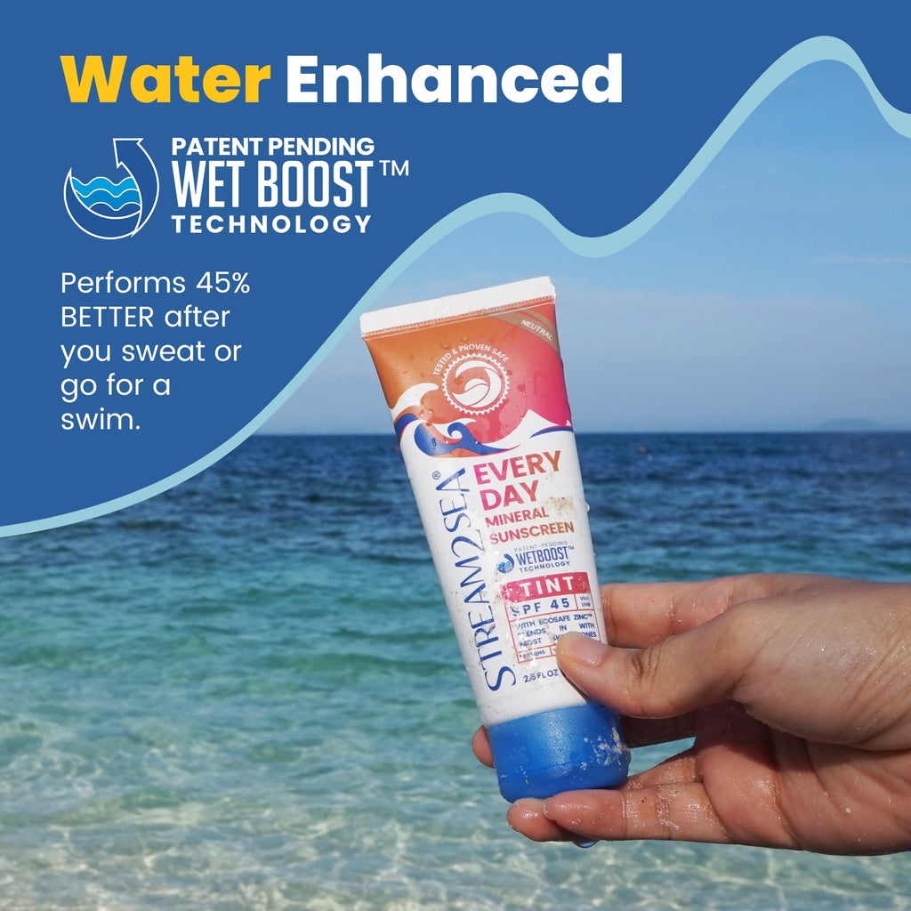 STREAM 2 SEA Every Day Tint Mineral Sunscreen SPF 45 Broad Spectrum — No White Cast | Reef Safe, Biodegradable, EWG Verified | Zinc Oxide Dewy Makeup Base, Water Resistant | Face & Body 2.5 Fl Oz