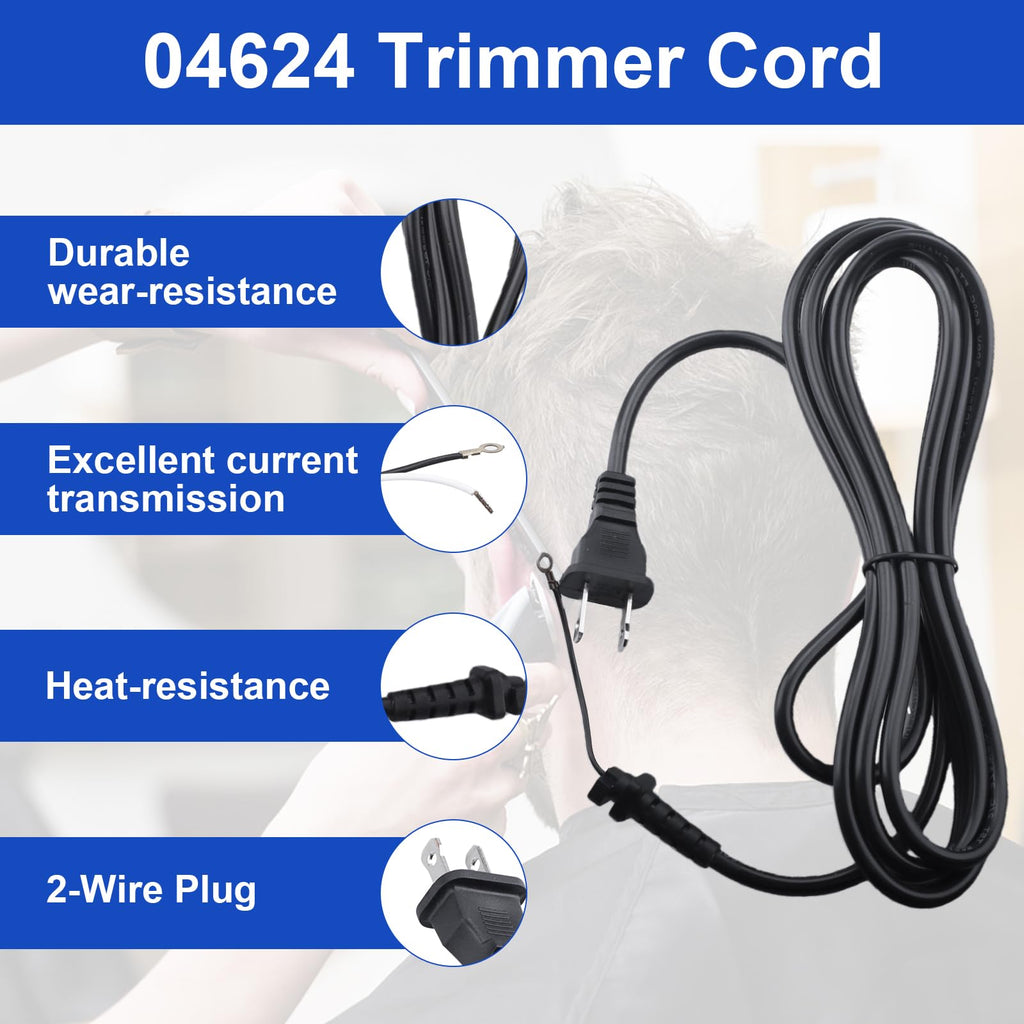 04624 Hair Clippers Cord Replacement for Andis T-Outliner/Outliner II Trimmers,Power Wire for Hair Trimmer GO,GTO Models,04603,04710,2 Wire Plug