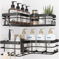 Sakugi Corner Shower Caddy | 2-Pack Rustproof Stainless Steel Organizers with 8 Hooks - No Drilling, Space-Saving, Black