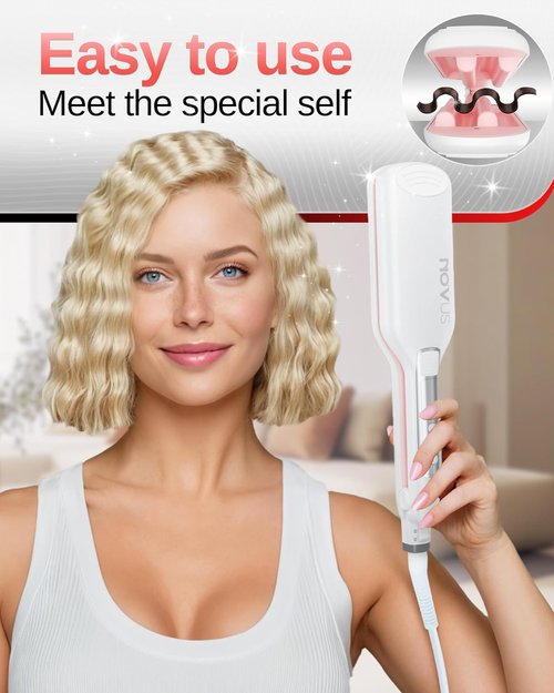NOVUS Hair Crimper | 4-Barrel Wave Curling Iron with Adjustable Heat for Beachy Waves - 0.6 Inch