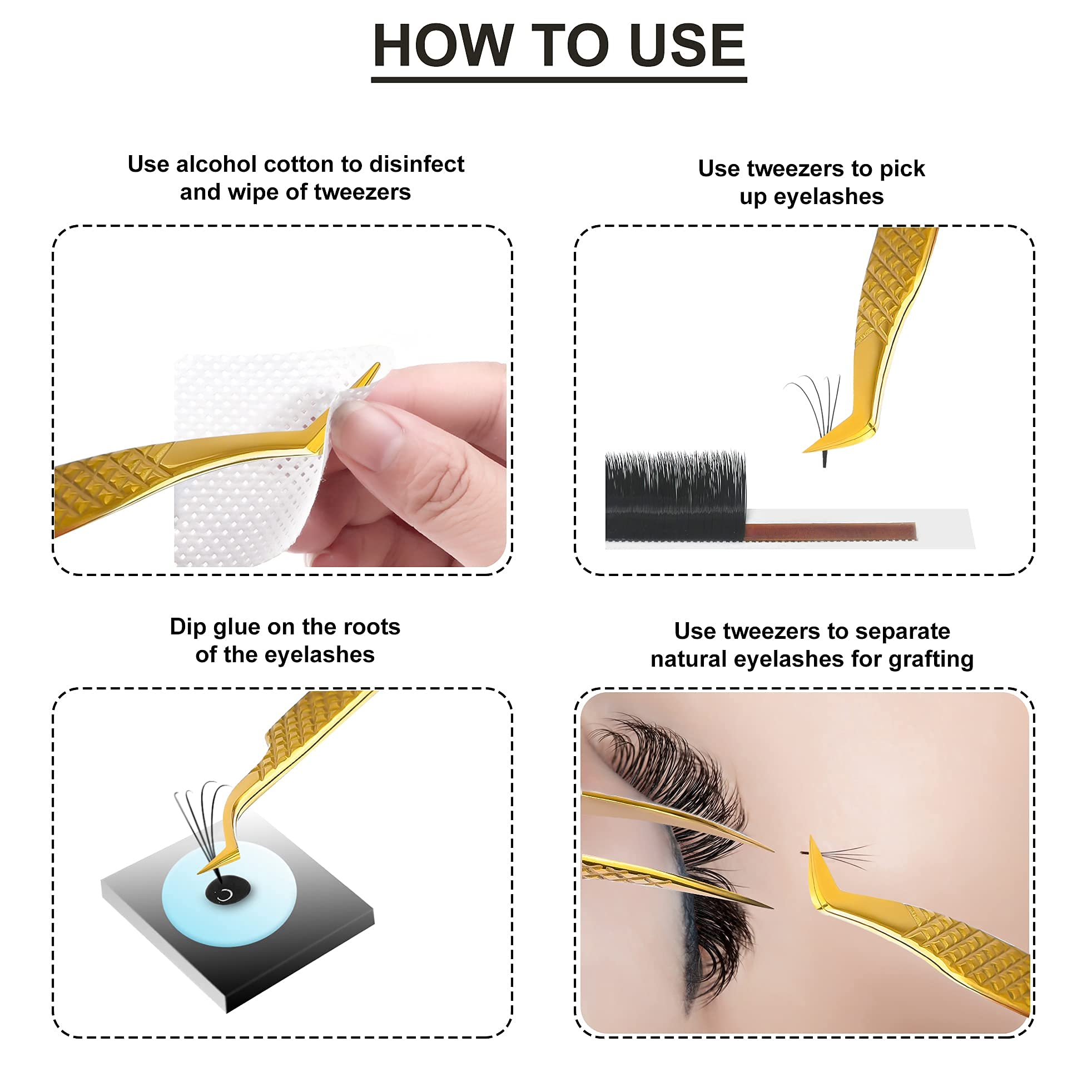 SIVOTE Eyelash Extension Tweezers Fiber Tips Japanese Steel, Set of 6 – Curved, Dolphin, 90° 45° Volume Boot & Slight Curved Tweezer – Professional Lash Tweezers for Lash Extensions Gold