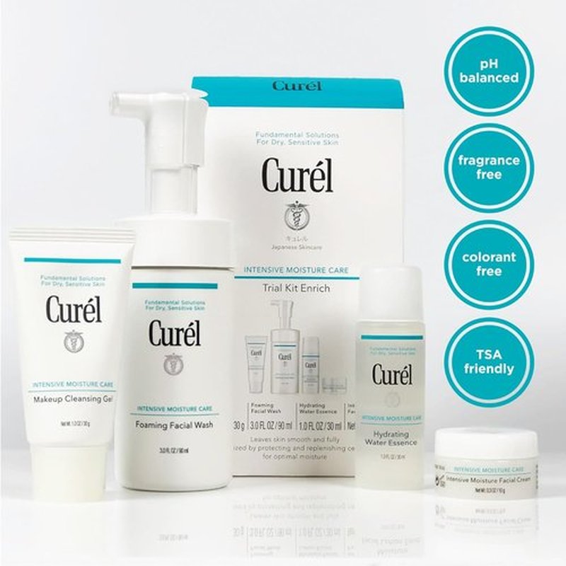 Curel Japanese Skin Care - Travel Size Toiletries for Dry, Sensitive Skin | Face Wash, Lotion & Makeup Remover
