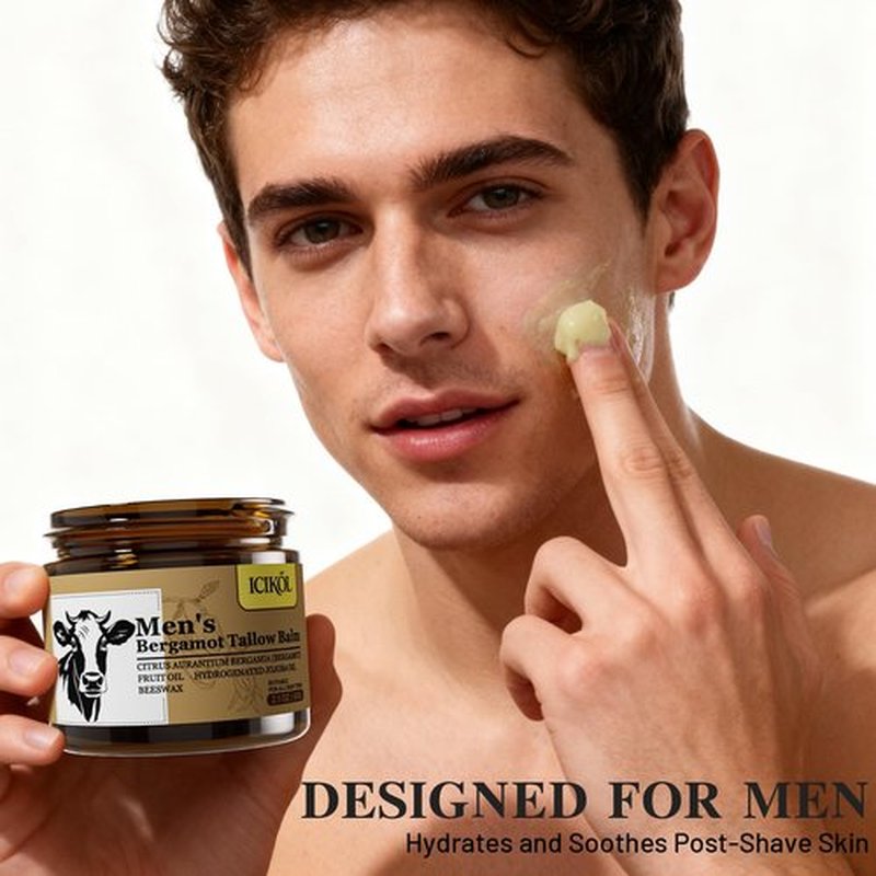ICIKOL Grass-Fed Beef Tallow Balm for Men - Whipped Tallow Face Moisturizer & Beard Balm with Manuka Honey - Natural After Shave Care for Dry & Sensitive Skin, 2.1 oz