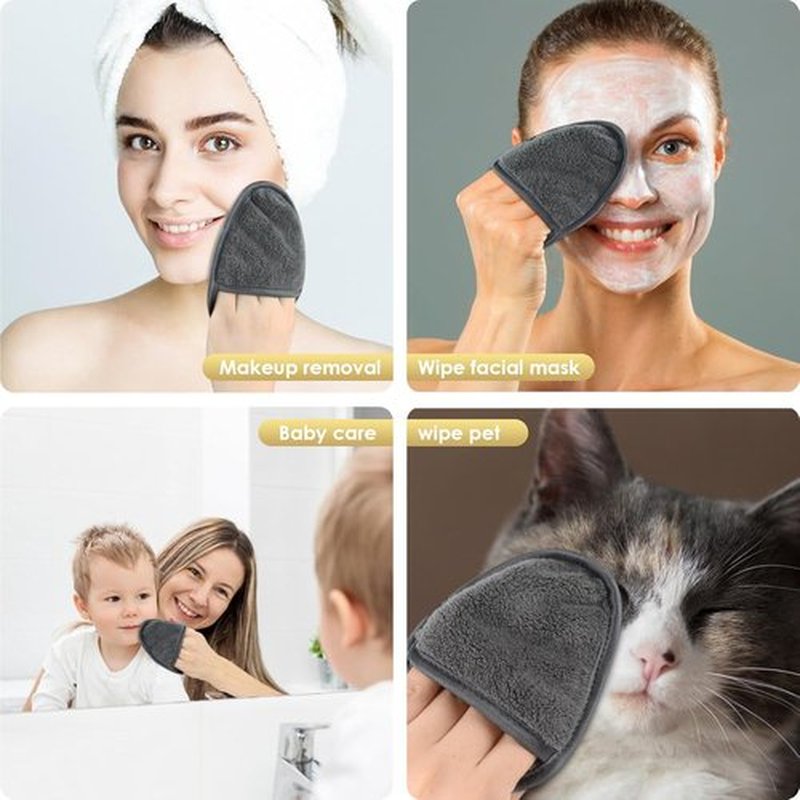 SINLAND Reusable Makeup Remover Pads - Gentle Microfiber Facial Cleansing Cloths | Grey, 6-Pack (5.1"x3.9")