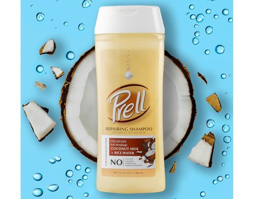 Prell Coconut Milk + Rice Water Shampoo - Safe Anti-Breakage Formula for Damaged Hair | 13.5 fl. oz.