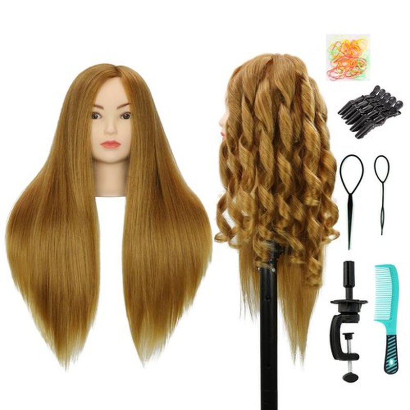 Mannequin Head Human Hair With 70% Real Human Hair Mannequin Head Human Hair 22inch Hairdresser Practice Training Head Cosmetology Manikin Doll Head (make-uped#27 Blond)