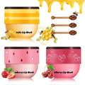 CAHIUYOA 3PCS Bee Lip Balm Honey Pot Honey Lip Balm Strawberry Honey Cherry Lip Sleeping Mask Hydrating Bee Lip Balm with Stick Day & Night Lip Care Products - Strawberry Honey Cherry