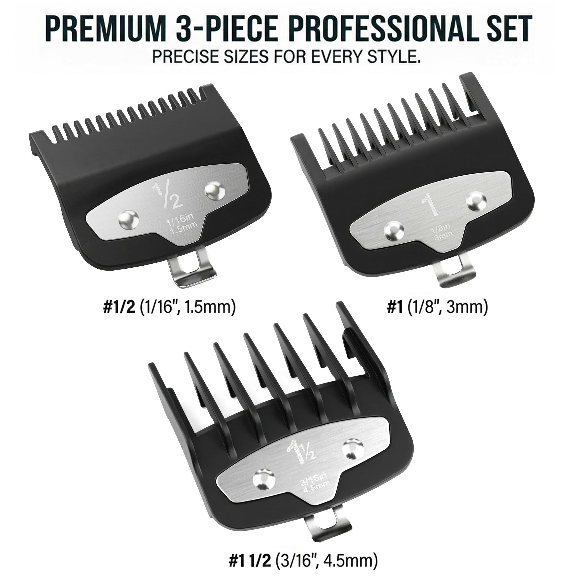 VALLNEI Upgraded Metal Clip Clipper Guards Compatible with Wahl, Secure-Fit Premium Guide Combs for Magic Clip, Senior, Super Taper, Legend (3 Piece)