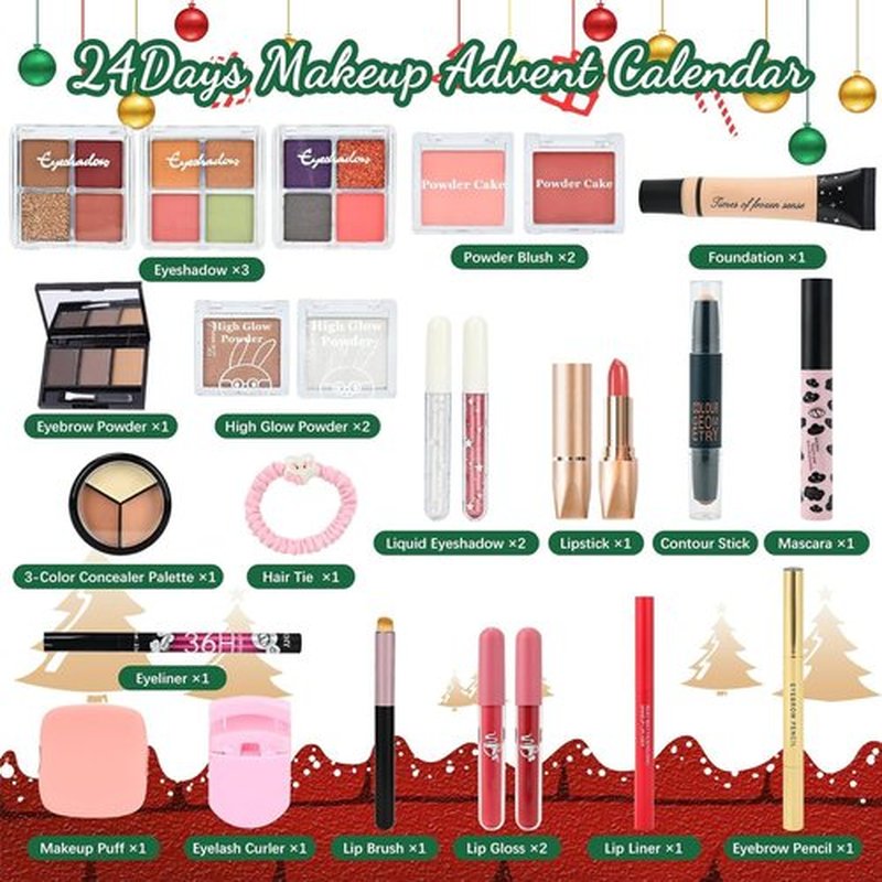 Makeup Advent Calendar 2025 for Women & Teen Girls, 24 Days Christmas Countdown Calendar Beauty Gift Set, 2025 Xmas Gift Surprise Box Calendar Full Makeup Kit