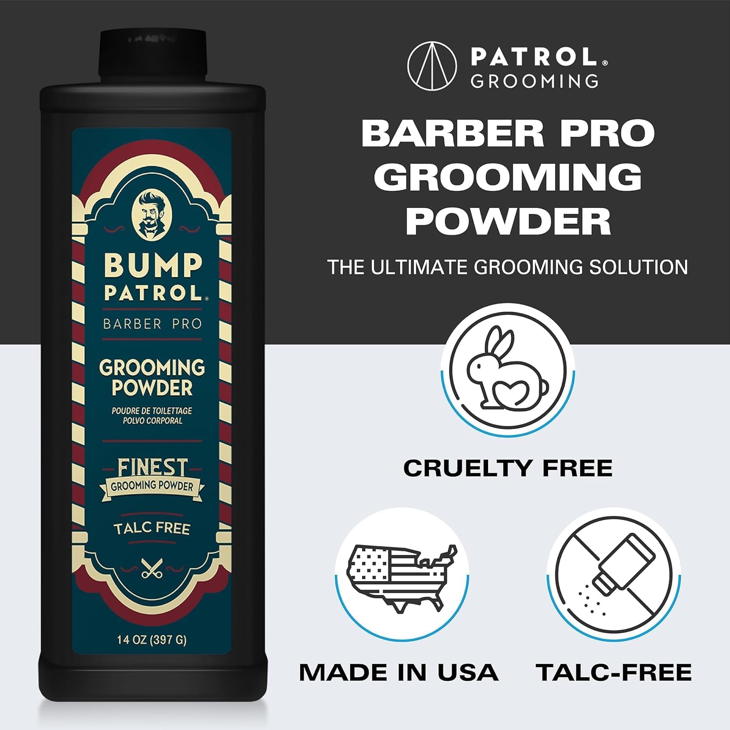 Bump Patrol Barber Pro Grooming Powder - Talc Free Hair and Body Powder for Men, Protects Against Sweat, Odor, and Chafing From Head to Toe for All Skin Types