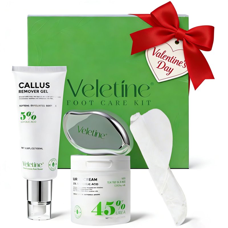 veletine Tea Tree & Aloe Foot Care Set - Urea Cream,Callus Remover Gel & Foot Callus Remover,10Pairs Mask Sleeves for Dry Cracked Feet - Pedicure Kit for for Birthday Valentine's Women Men Gift