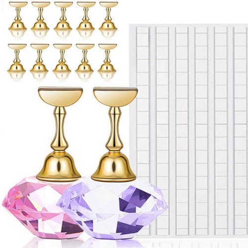 Kalolary 2 Sets Nail Tip Stand Holders with 102Pcs White Reusable Adhesive Putty Clay, Practice Crystal Stand Base Display Tools Set for Nail Art Salon DIY and Practice Manicure