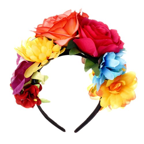 Nydotd Mexican Rose Flower Crown Headband, Day of The Dead Floral Rose Crown Headband Headpiece for Halloween Costume Party (Colourful, One Size)