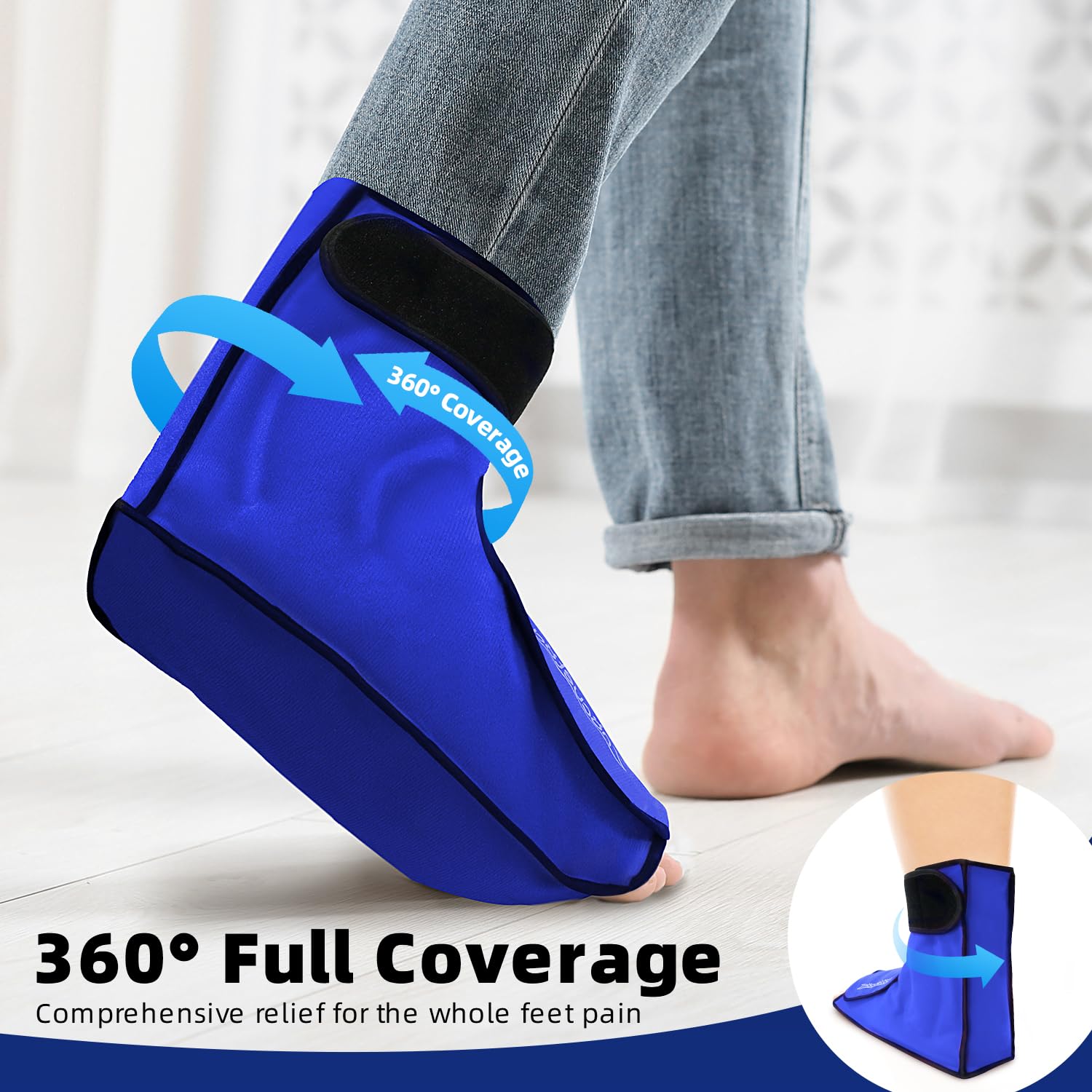 Ankle Ice Pack Wrap for Foot Heel Pain Relief and Swelling Large Reusable Gel Ice Cold Packs for Achilles Tendonitis Plantar Fasciitis Sprained Ankles Swollen Feet Surgery Recovery (Royal Blue)