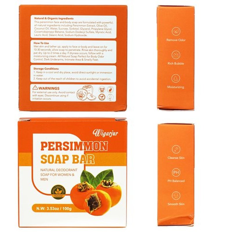 3 PCS Persimmon Soap Bar for Old People Smell, Natural Deodorant Body Face Bar Soap for Body Odor Control, Remove Bad Body Odor, Men & Women Deodorizing, Handmade Body Deeply Cleansing Bar Soap