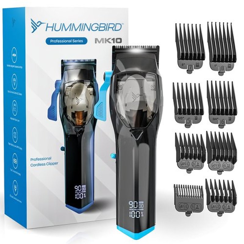 HUMMINGBIRD MK10 Pro Series Hair Clippers – 9,000 RPM Brushless Motor, DLC Blade, Cordless USB-C Rechargeable, Super Torque, Professional Barber Clippers, Haircut Kit, Includes Barber Cape & Comb