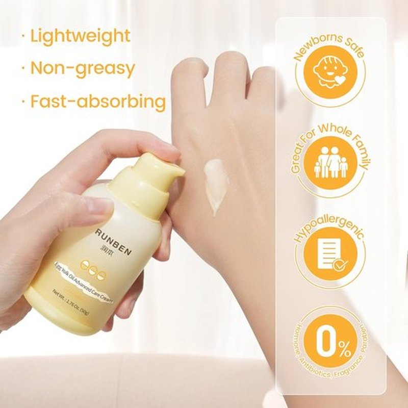 RUNBEN Baby Face Cream - 48H Deep Moisturizing with Egg Yolk Oil | Gentle, Non-Greasy Lotion for Dry & Sensitive Skin, 1.76 oz