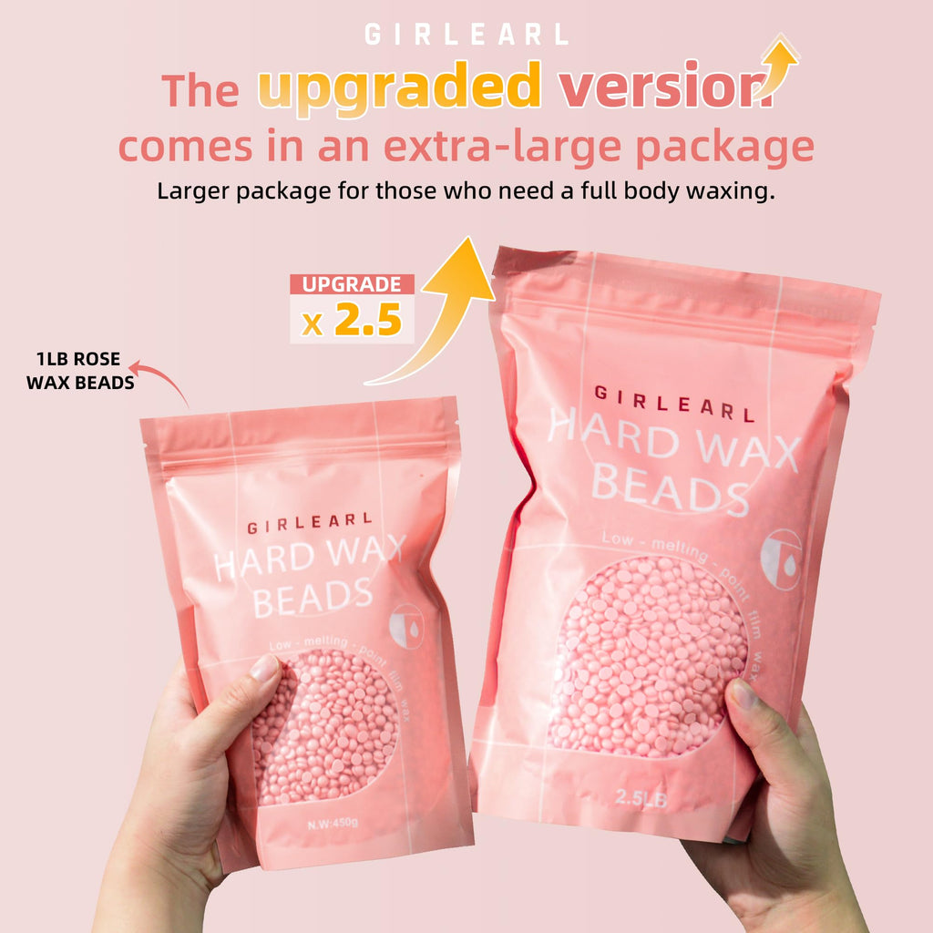GIRLEARLE 2-Pack Hard Wax Beads, 2.5lb Aloe for Brazilian Bikini & Sensitive Skin, 2.5lb Rose for Face & Body, Legs, Eyebrow, Facial Coarse Hair