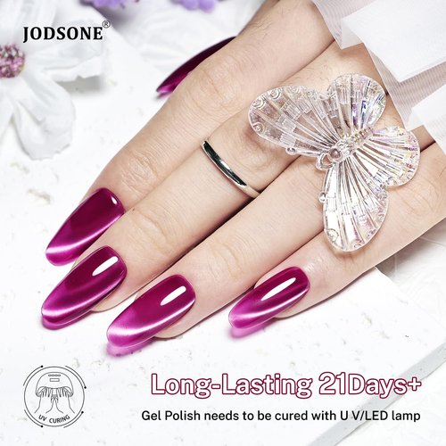 JODSONE Cat Eye Gel Nail Polish Set 10ML Purple Red Silver Collection 6 Colors for Holographic Glitter Cat Eye with Magnet at Home DIY Design Gift for Girls