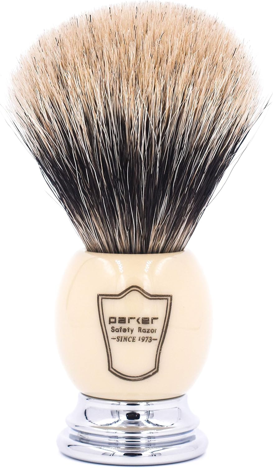 Parker Pure Badger Shaving Brush, Faux Ivory & Chrome, 22mm Knot