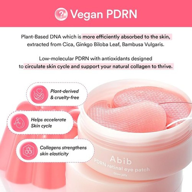 Abib PDRN Retinal Eye Patches - Rejuvenate Puffy Eyes with Glow Jelly & Niacinamide | 60 Count