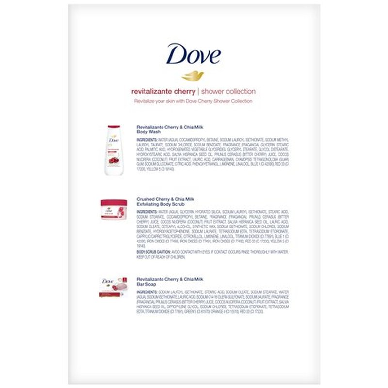 Dove Revitalizing Cherry Collection Gift Set – Fruit and Chia Milk Body Wash, Exfoliating Body Polish + Soap Bar (3 Piece Set)