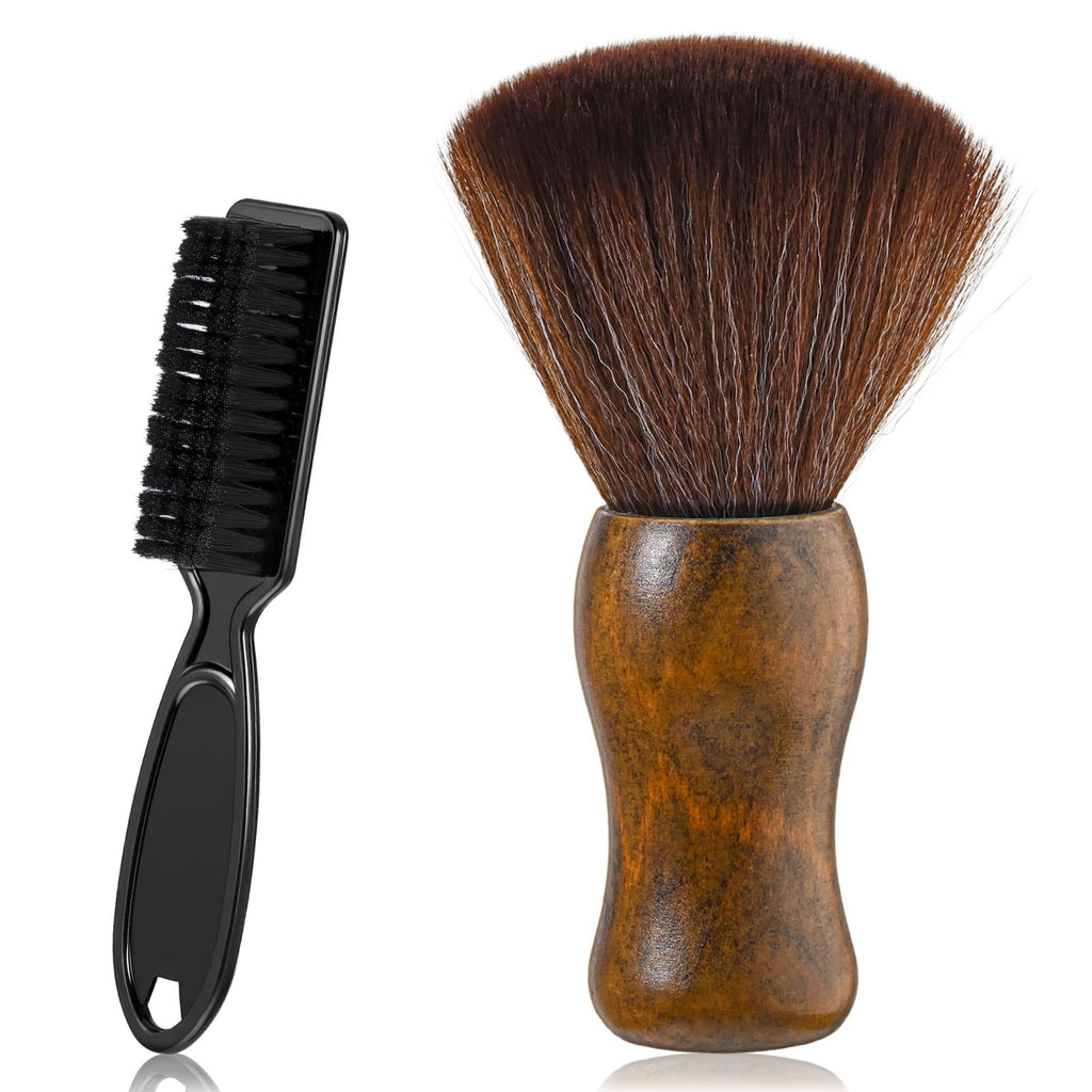 2 Pcs Barber Neck DuBarber Neck Duster Wood Handle With Hook for Hair Cutting Barber Brush Duster and Black Comb Brush for All Hair Type
