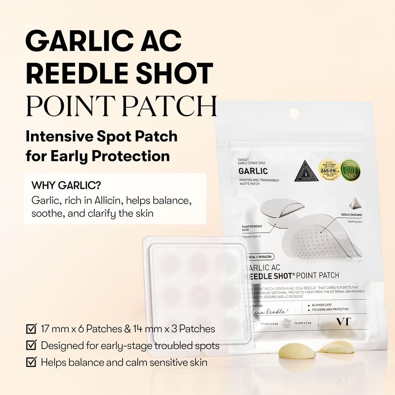 VT COSMETICS Garlic AC Reedle Shot Point Patch, Spot Patch for Early-Stage Blemishes (9 Patches)