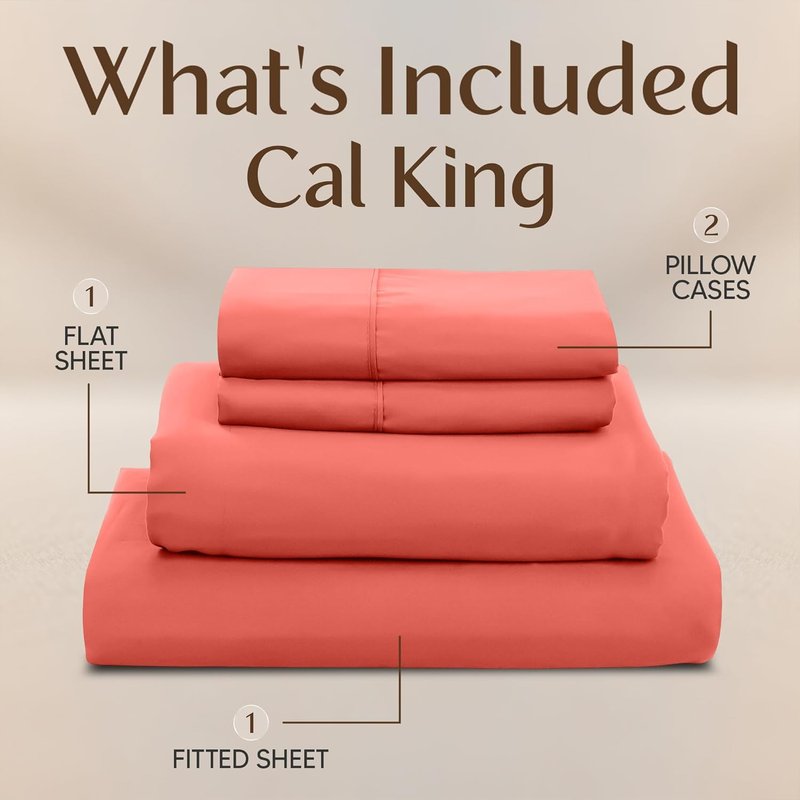 Utopia Bedding California King Sheet Set - Soft, Breathable Microfiber, 4-Piece in Coral | Oeko-Tex Certified