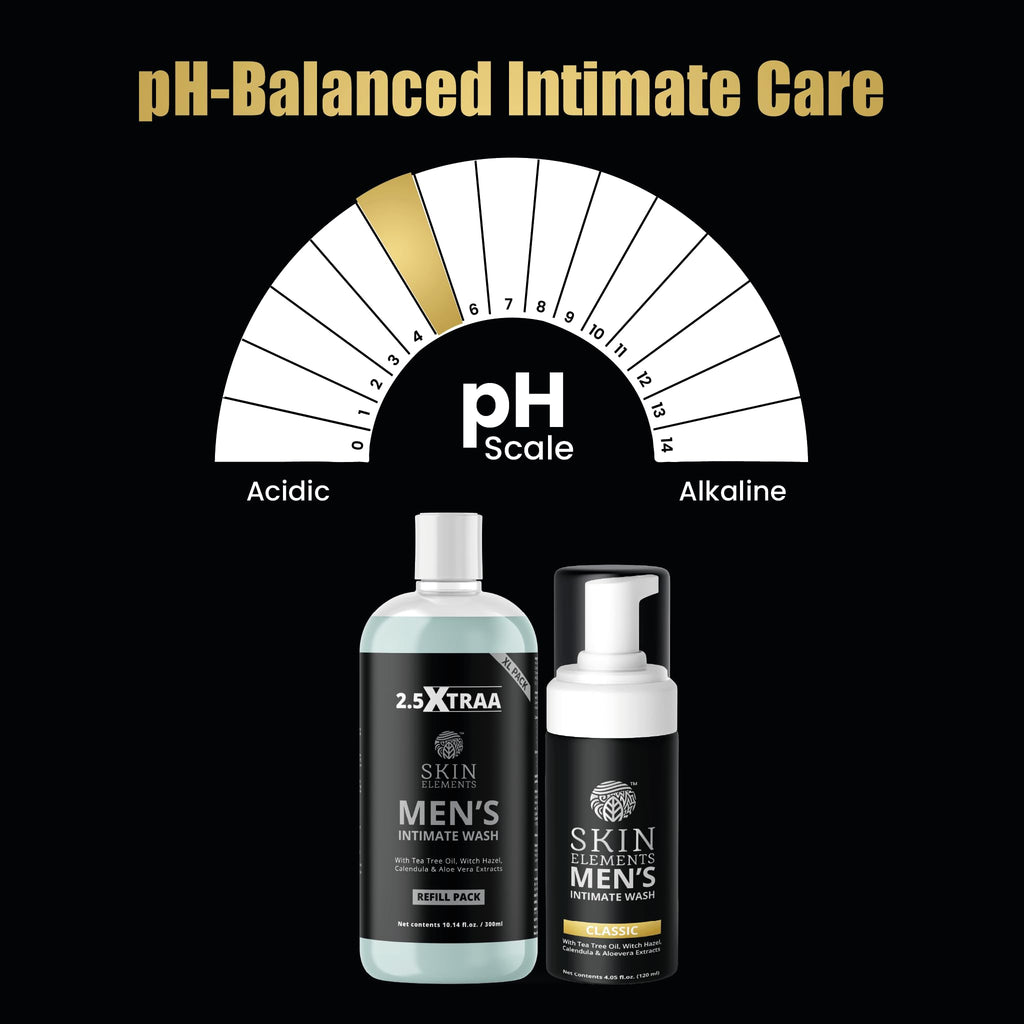 Skin Elements Men's Intimate Wash JUMBO Pack | with Refill | For 180 Days | 14.2 fl. oz | pH Balanced Hygiene Foaming Wash | Controls Bad Odor | Tea Tree Oil | Super Saver Pack |