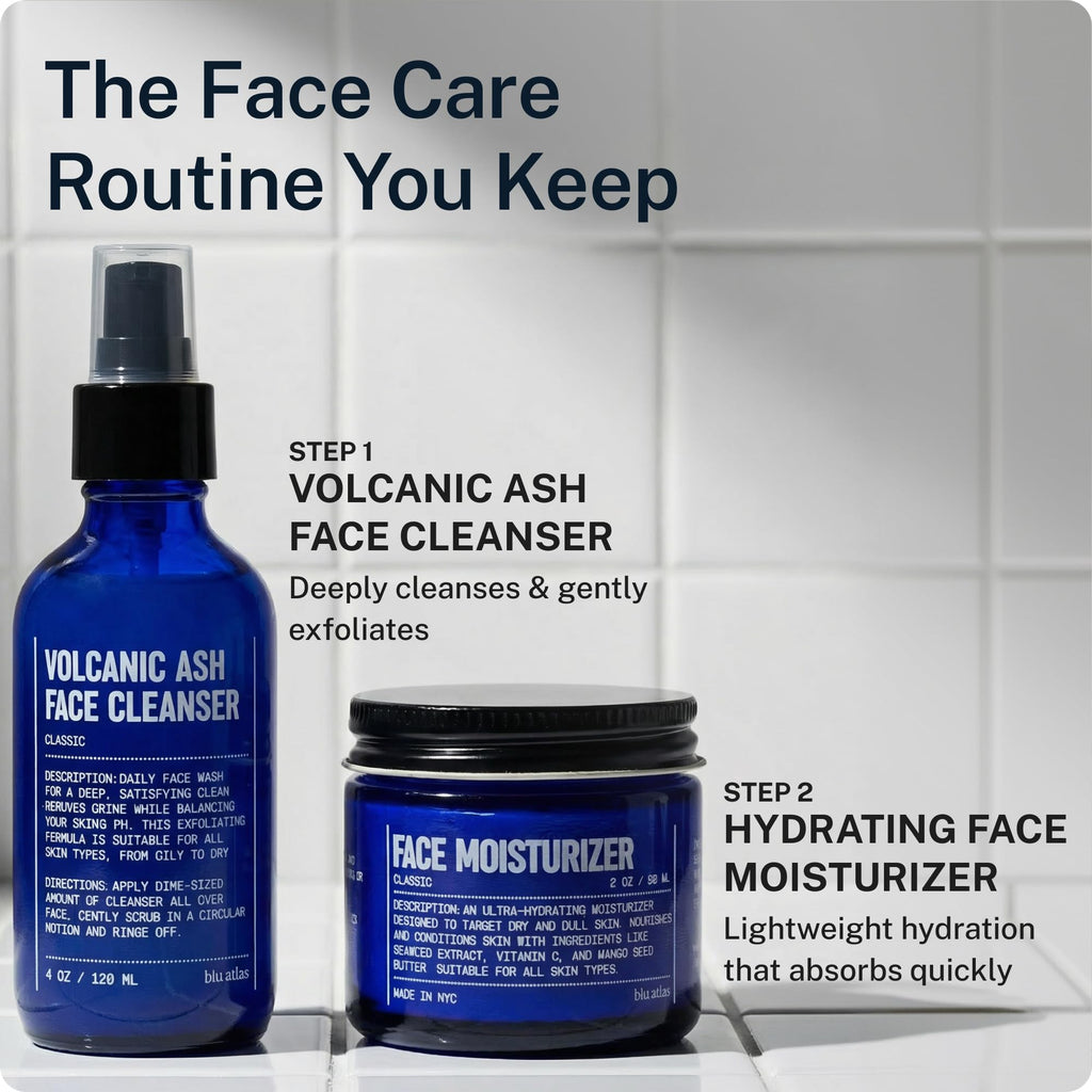 Blu Atlas Volcanic Ash Face Cleanser for Men with Vitamin C, Gentle Daily Exfoliating Facial Cleanser for Dry, Normal & Sensitive Skin – Fragrance Free, 4 oz