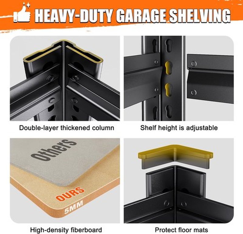 Heavy Duty Garage Shelving Units by [Brand Name] - 5-Tier Adjustable Steel Storage Rack Set | 71" H x 28" W x 12" D - Ideal for Warehouse, Pantry & Basement
